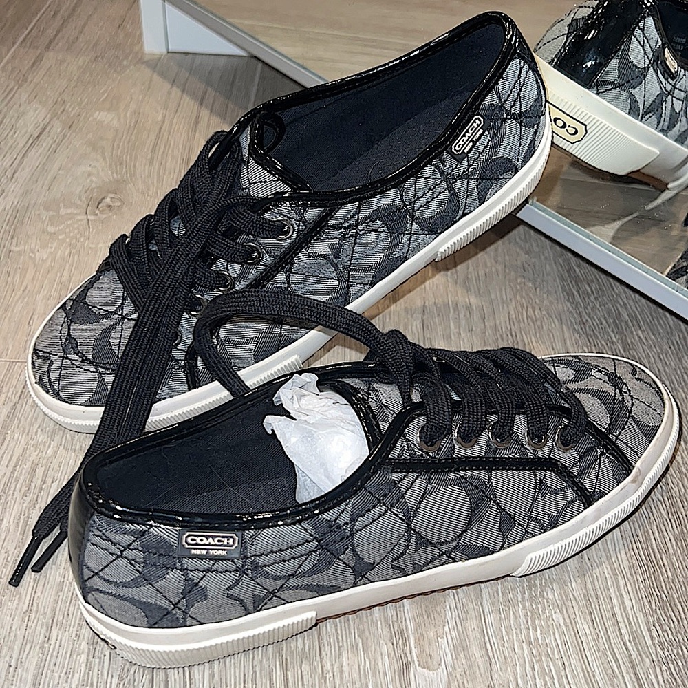 Black, white, grey, slip on, coach